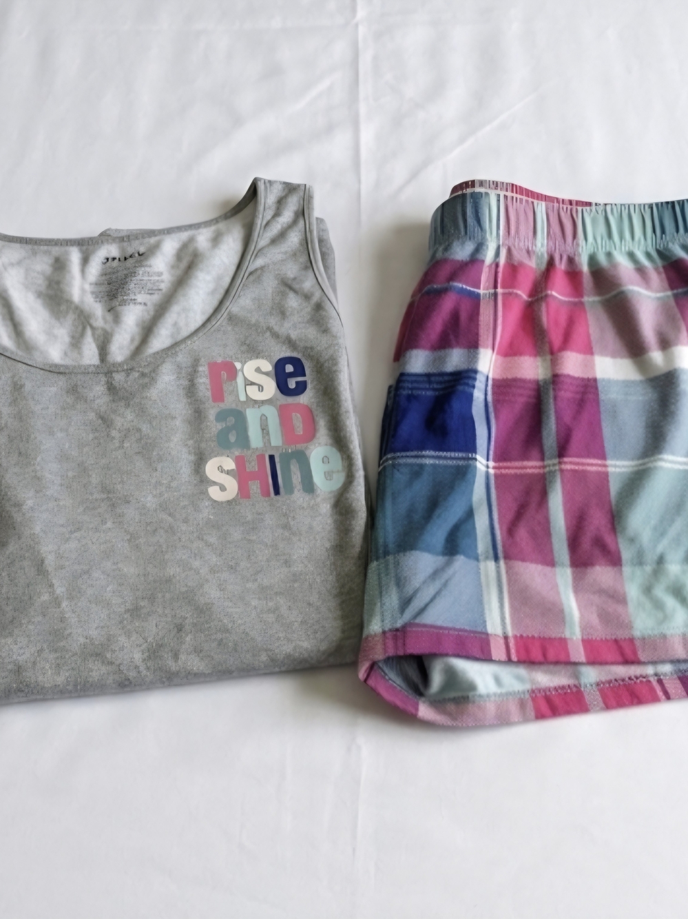 Rise and Shine Plaid Lounge Shorts - Gray Tank & Pink/Blue Plaid - Picture 2 of 13